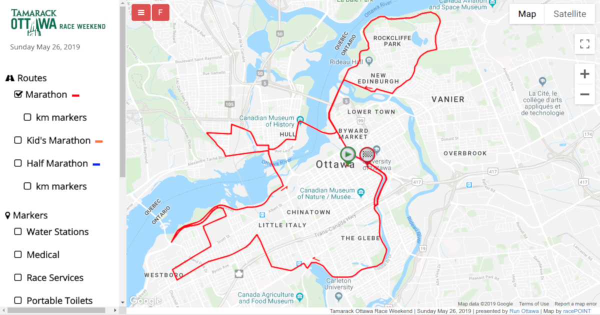 2019 Tamarack Ottawa Race Weekend racePOINT Interactive Map