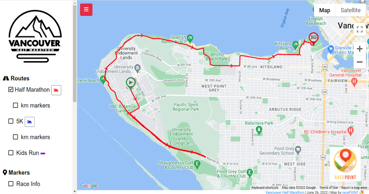 2024 Vancouver Half Marathon Interactive Map